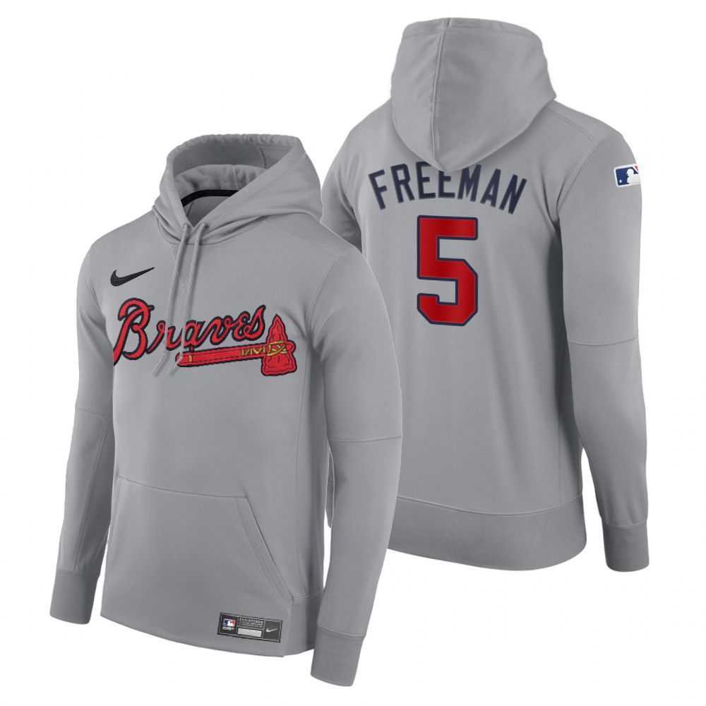 Men Atlanta Braves 5 Freeman gray road hoodie 2021 MLB Nike Jerseys
